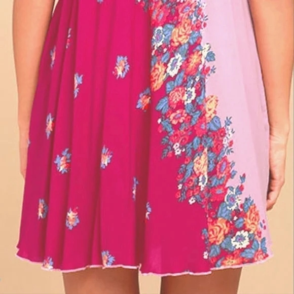 Free People It's a Cinch Magenta Floral Print Tie Back Mini Dress Size Small - Picture 5 of 16